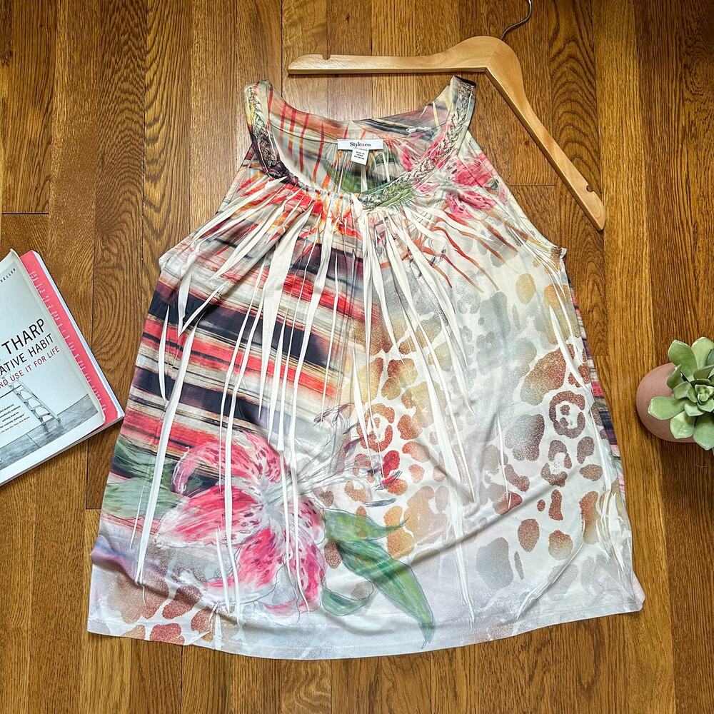 Style & Co Floral Halter Neck Flowy Sleeveless Blouse